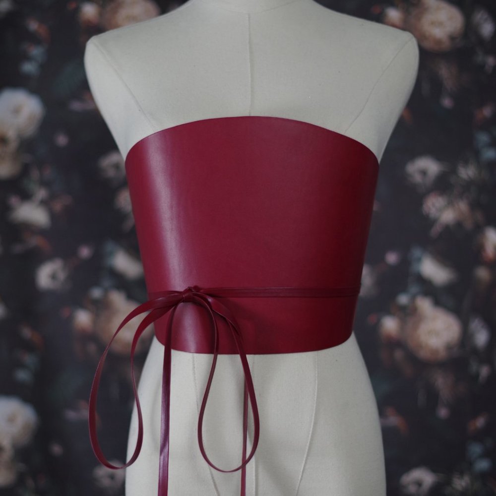 Dehanche Inspired Vachetta Leather Corset Belt with Thin Tie Straps